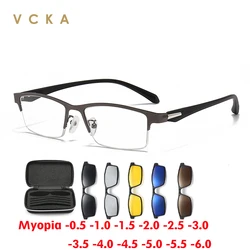 VCKA Half Frame Polarized Myopia Sunglasses 6 In1 Alloy Men Women Magnetic Clip Glasses Optical Prescription Eyewear-0.5 to -6.0
