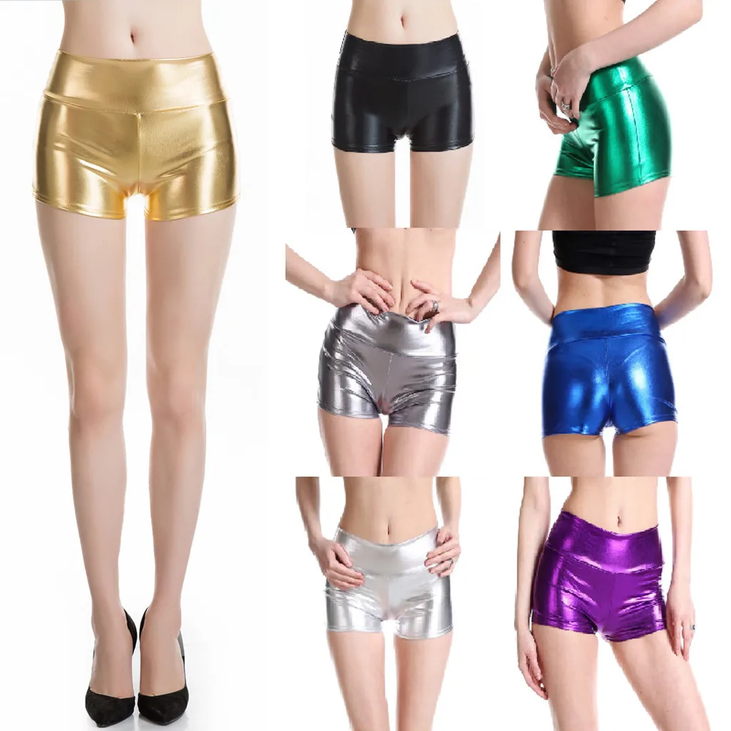 

Shiny Dance Woman Shorts Sexy Adult Silver Metallic Shorts Rave Shorts Mid Waist Cheer Shorts