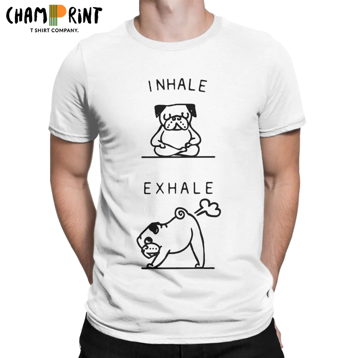 Inhale Exhale Pug Yoga Dog T Shirts for Men 100% Cotton Humor T-Shirts Crewneck Gym Fitness Tees Short Sleeve Tops Gift Idea