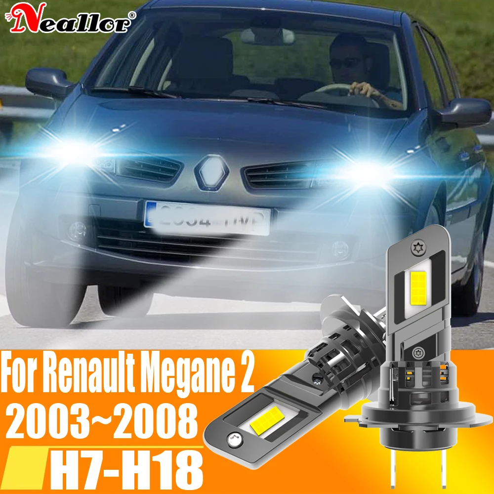 2x High Power H7 Led Headlight Canbus No Error H18 Car Bulb 6000K White Light Diode Lamp 12v 55w For Renault Megane 2 2003~2008