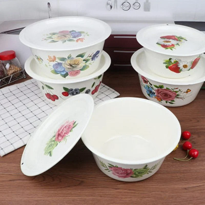 

Enamel Bowls with Lid Lard Bowl Soup Bowl Enamel Oil Bowls Large Instant Noodle Bowl Thickened Home Kitchen Soup Bowls for Salad