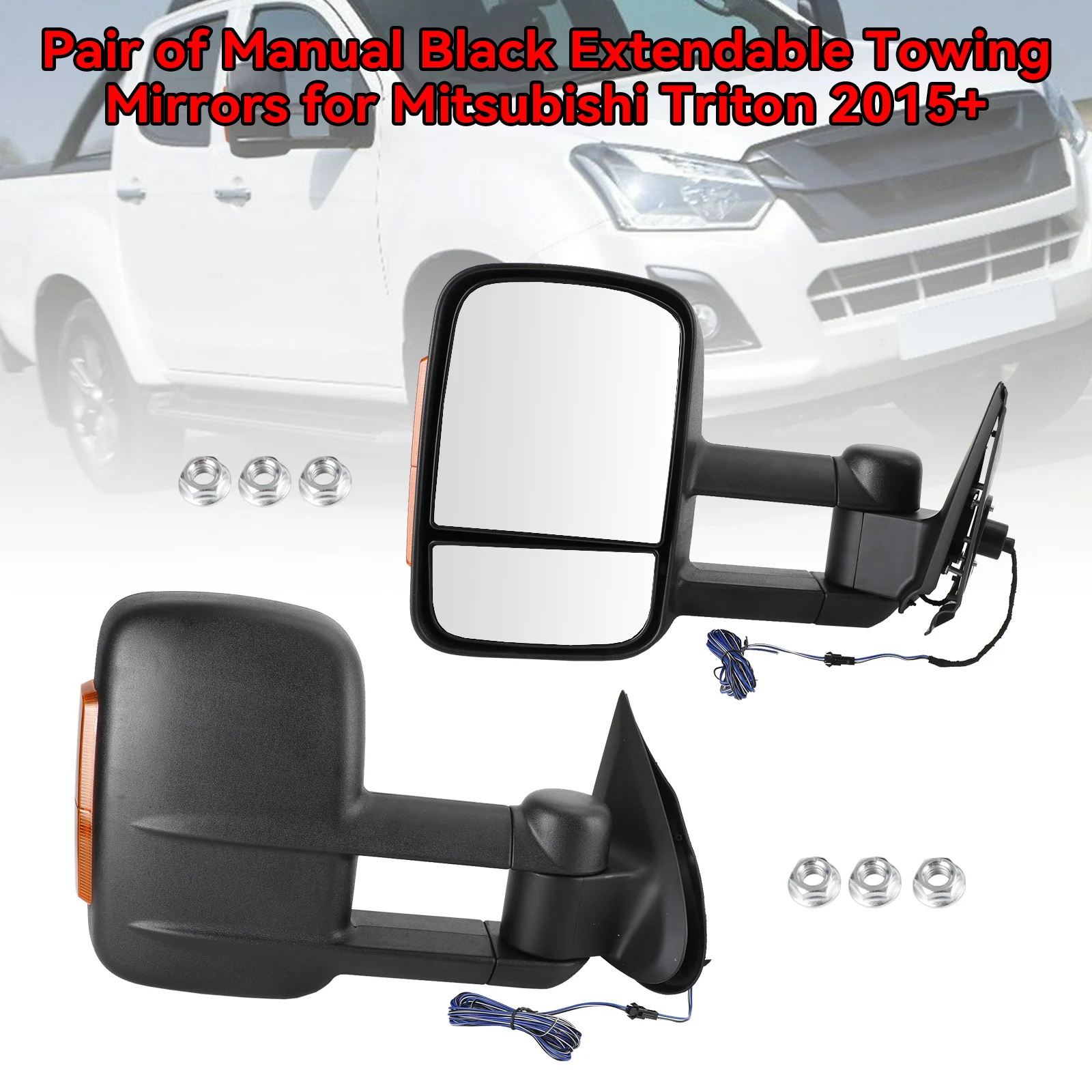 

Artudatech Pair of Manual Black Extendable Towing Mirrors for Mitsubishi Triton 2015+ Car Accessories