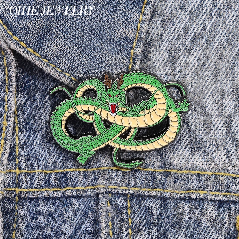 Alfileres esmaltados de dragón verde Shenron de Anime de dibujos animados, periferia animada, broches de Metal coleccionables, insignia de solapa para bolso, regalo de joyería