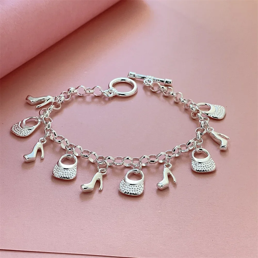 Exquisite 925 sterling silver bracelet bag pendant charm suitable for women fashion wedding party gift temperament jewelry