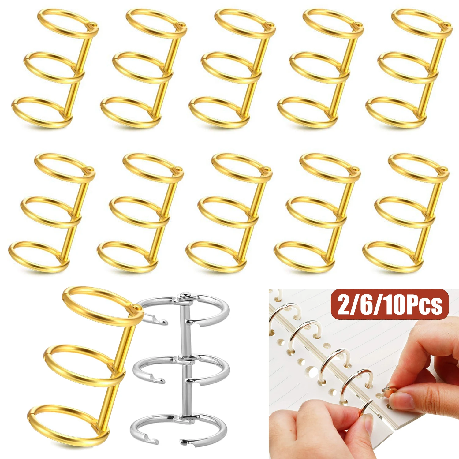 2/6/10Pcs 3 Ring Metal Loose Leaf Binders Book Rings Snap Split Hinged for DIY Travel Diary Photo Album Notebook Binding Spines