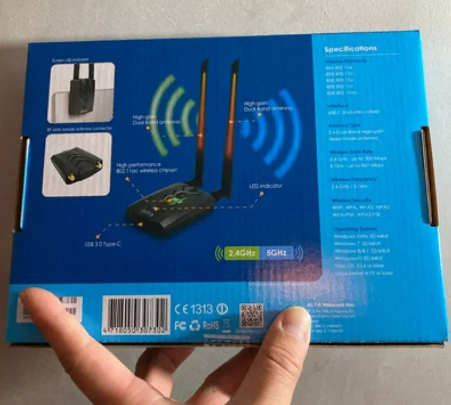 ALFA AWUS036ACH RTL8812AU Dual Band USB WiFi Adapter BT5 5dBi Antenna for Kali Linux macOS