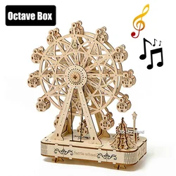 Rotatable DIY 3D Puzzles Ferris Wheel Music Octave Box Wooden Model Mechanical Kits Assembly Decor Toy Gift for Children Adult