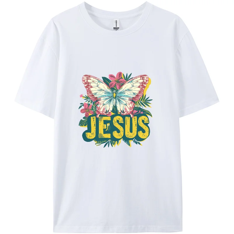 Single sided printed t-shirts, casual summer T-shirt, short T-shirt, Jesus, the Christian, cross, fashion, neutral, 100% cotton.