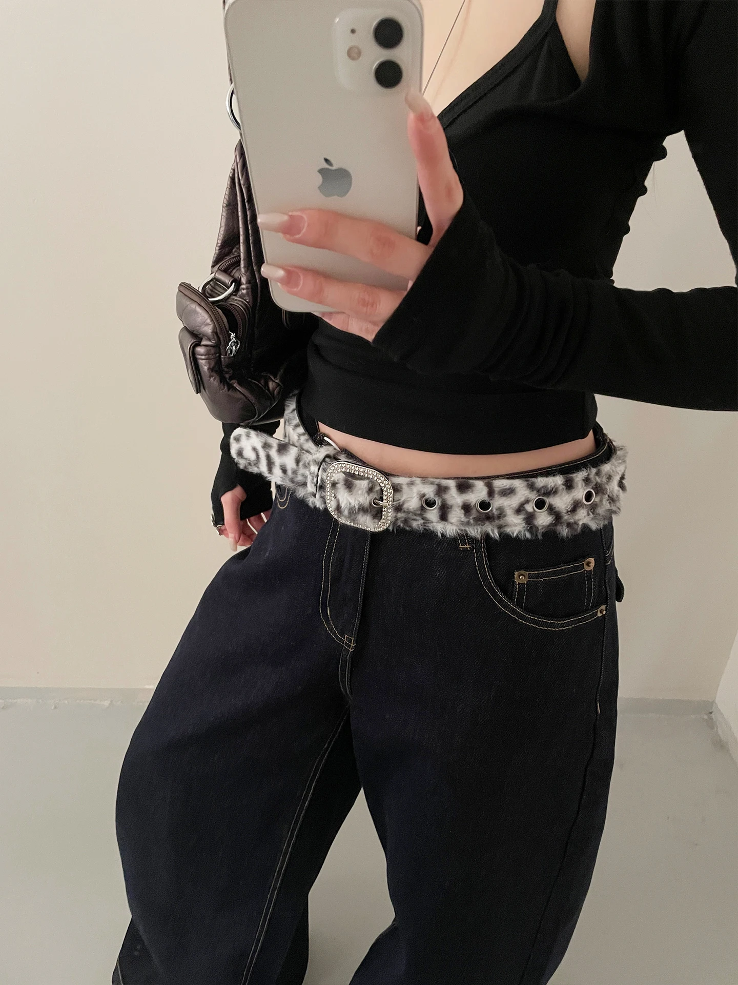 Leopard Print Diamond Studded Faux Fur Belt For Women Versatile Hot Girl Belt With Jeans Belt Decoration view 3