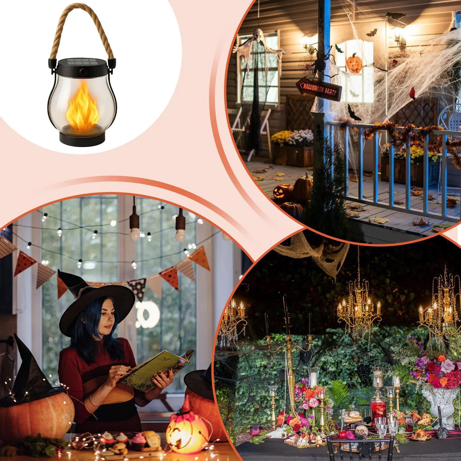 Halloween Flickering Flame Garden Lights Solar Lantern Outdoor Lights Outdoor Waterproof Lighting Halloween Decor for Haunted