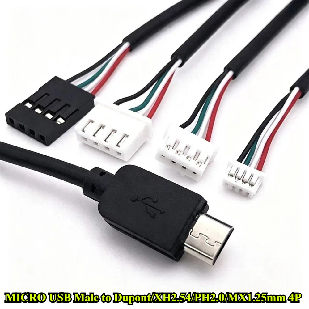 MICRO USB Male to MX1.25mm/PH2.0mm/XH2.54mm/Dupont 4P Data Cable Android Touchscreen Terminal Wire 30cm 28AWG Connection Line