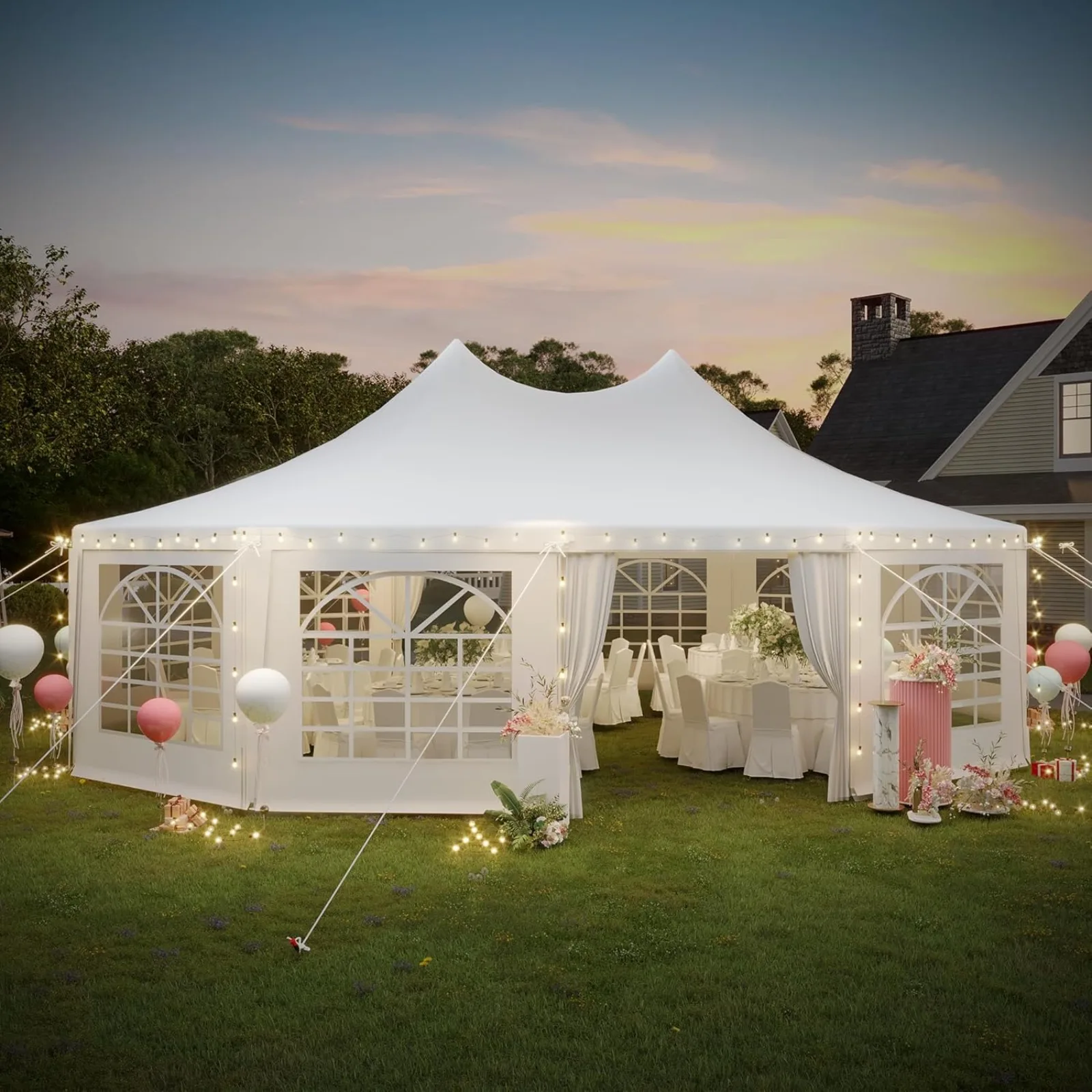 

US 29x23ft Party Tent, White Wedding Tent, Dodecagonal Heavy Duty Canopy with Removable Sidewalls