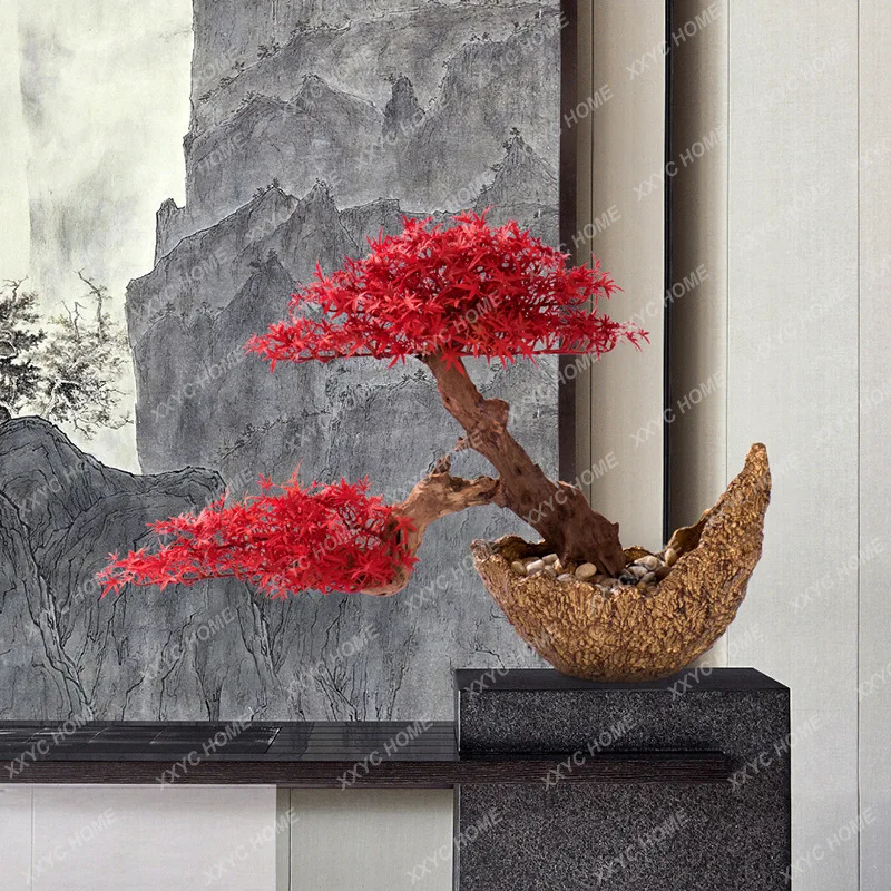 LXWelcome Pine Red Maple Leaf Bonsai Hotel  Artificial decoration of simulated tree bookshelf