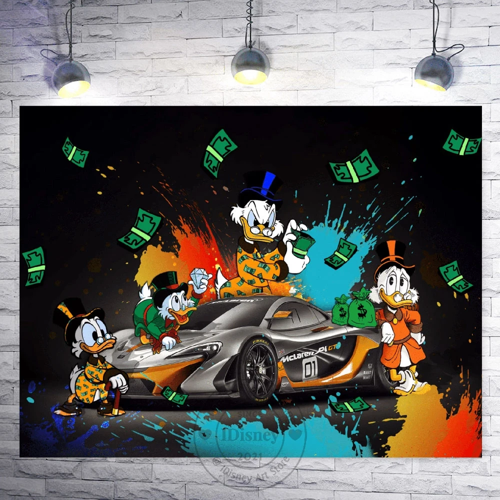 

Disney Luxury Car Money Poster Canvas Painting Cartoon Donald Duck Prints Wall Art Picture For Living Kids Room Home Decoration