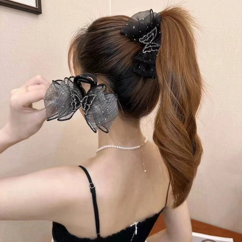 Rhinestone Butterfly Grab Clip For Women Temperament Elegant Mesh Hair Clip Fashion Hair Accessories image 2