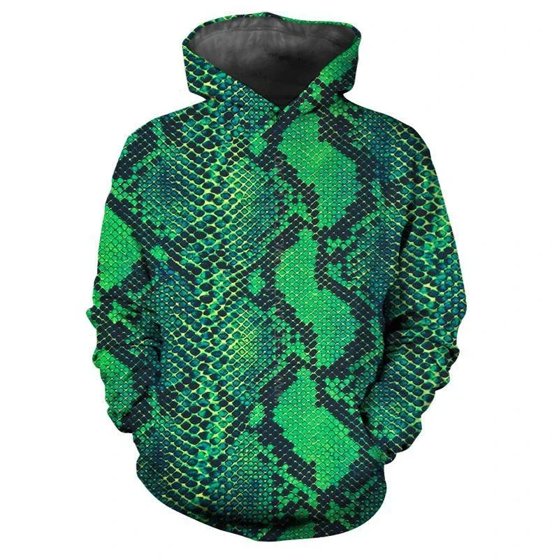 Personalized Snakeskin Pattern Hoodies Fashion Trend Long Sleeve 3D Animals Skin Printed Mens Hoodie Loose Streetwear Cool Tops