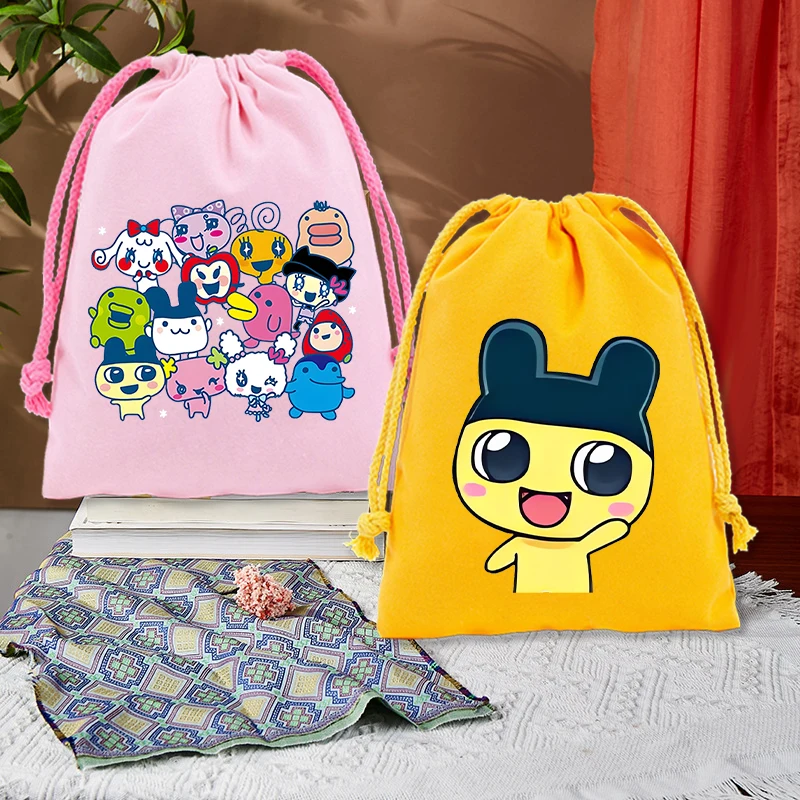 

Cute Tamagotchied Canvas Drawstring Bag Fashion Cartoon Jewelry Storage Pouch Exquisite Durable Birthday Party Gift Package Gift