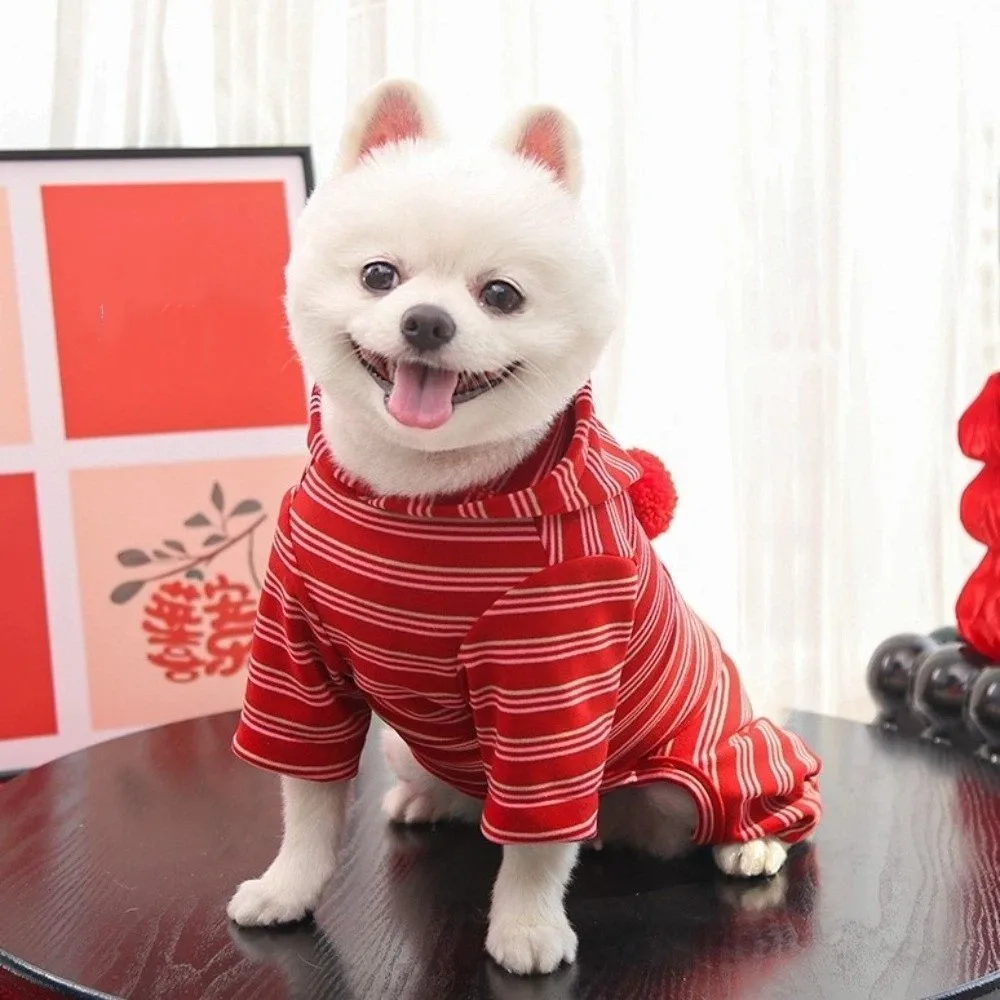 

Pet Base Shirt Warm Dog Striped Hoodie Comfortable Soft Pet Jumpsuit Breathable Dog Sweatshirt Daily Walk