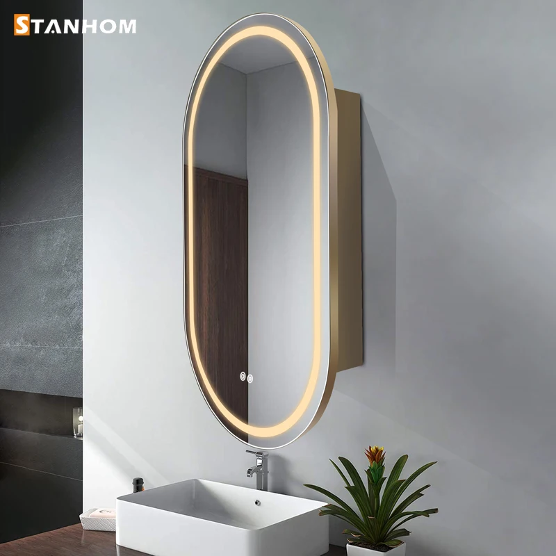 UKCA CE RoHS Bathroom Toilet Makeup Aluminum Mirror Storage Cabinet with Light view 6