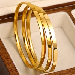 3pcs Simple Classic Smooth Stainless Steel Slim Basic Bracelet for Men Women Vintage Gold Plated Plain Waterproof Bangles Gift