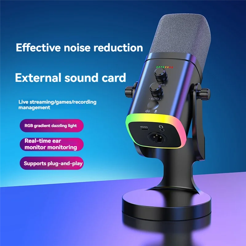 ميكروفون ديناميكي B48A RGB للألعاب USB/XLR مع تقليل الضوضاء وكتم الصوت ومقبس سماعة الرأس لألعاب البودكاست المتدفقة #5