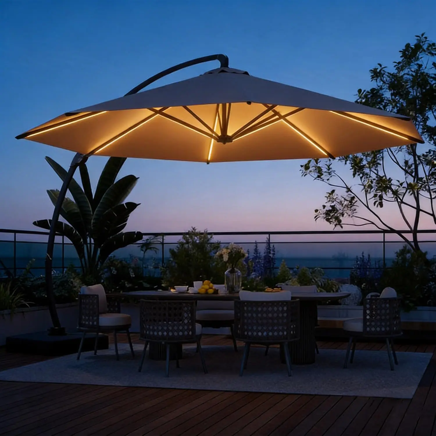 11 FT Cantilever Umbrella, Patio Large Aluminum Offset Umbrella Windproof with 360°Rotation, Heavy Duty Frame for