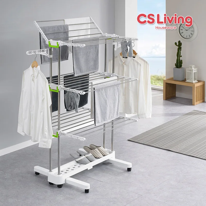 6-Segment Multi-Functional Stainless Steel Mobile Folding Drying Rack-Wing Storage Drying Bracket