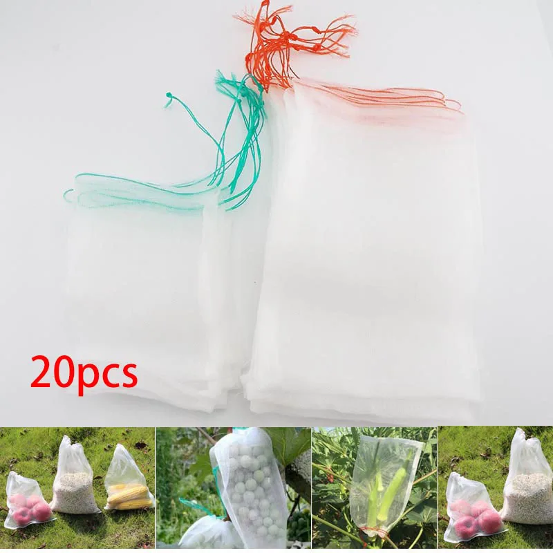 20pcs Home Kitchen Storage Nylon Mesh Bags Reusable Food Grade Mosquito Barrier Cover Net Vegetable Collect Protection Bag D2