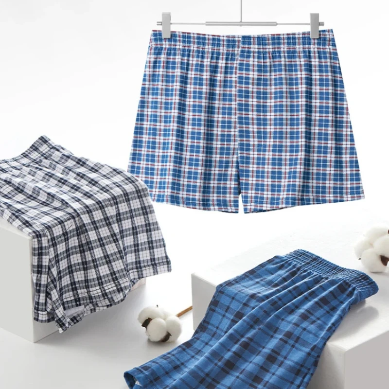 L-5XL Plus Size Cotone Uomo Slip Boxer Shorts Casual Plaid a righe Elastico in vita Mens Boxer Intimo Pantaloncini in tessuto per la casa