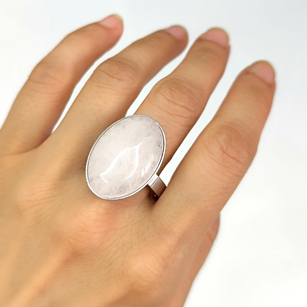 20 Stück/Los Großhandel Gemischte 316L Edelstahl Ringe mit Großen Natursteinen, Ovale und Quadratische Opal-Cabochon-Ringe, Party-Schmuck – Detail 11