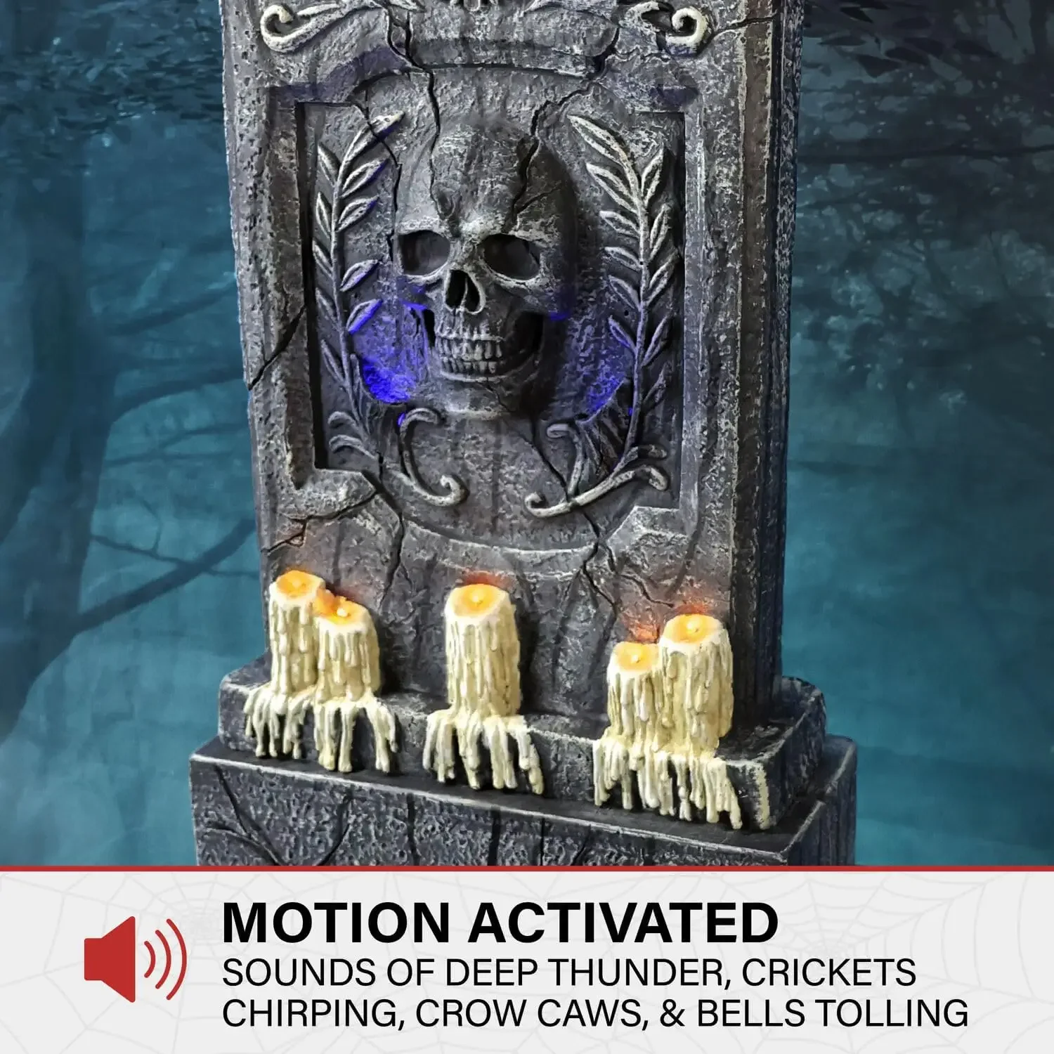 

Motion-Activated 3.4-Ft. Tall Aged Cemetery Tombstone, Battery Operated Scare Prop with Spooky Sound Effects and Lights