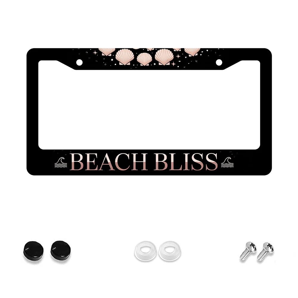 

1pc Black and Pink Shell Pattern 2-Hole License Plate Frame, Aluminum Material, 6x12 Inches with Screw Set, Retro Novelty Car D