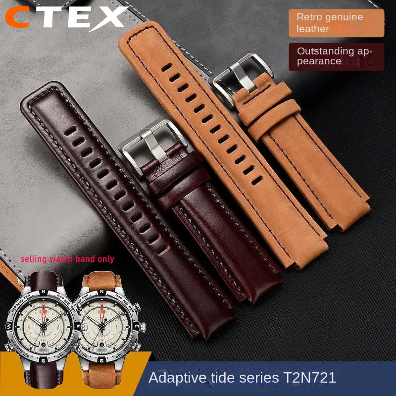 For TIMEX Watchband Men's Tide Compass Strap T2N721 T2N720 W2R55500 TW2T76500 Leather Watch Chain Silicone Rubber Belt 24*16mm