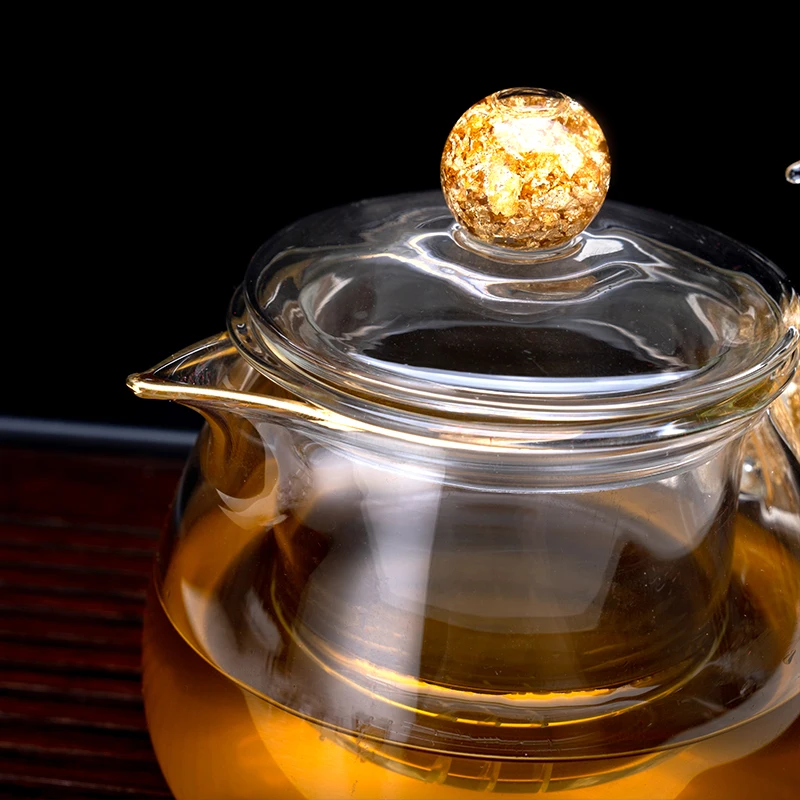High Quality Gift Box Handmade 300ml Swan Gold Leaf Glass Teapot and Teacup Set