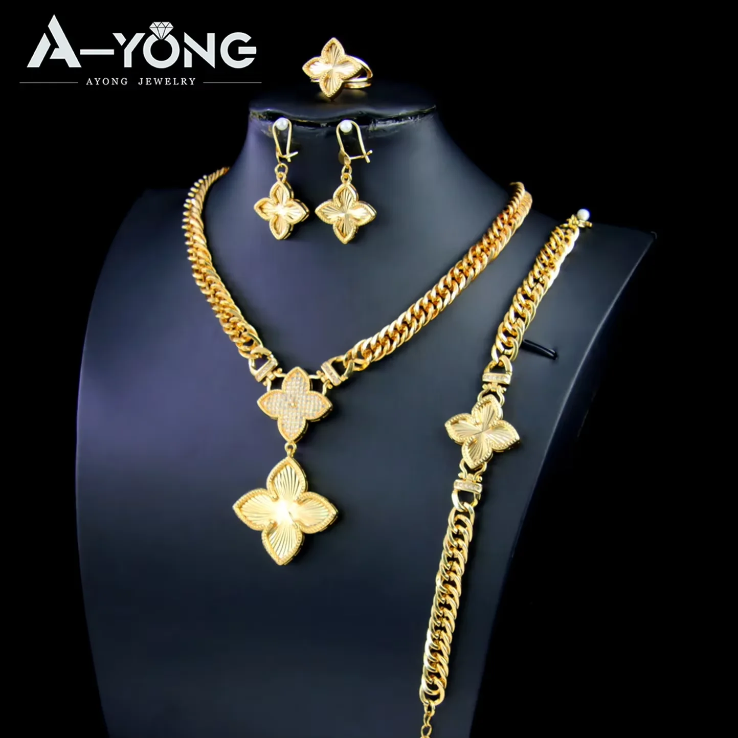 Italian Jewelry Set 21k Gold Plated Zircon Dubai Luxury Necklace Bracelet Earrings Ring Sets Women Wedding Birthday Party Gifts