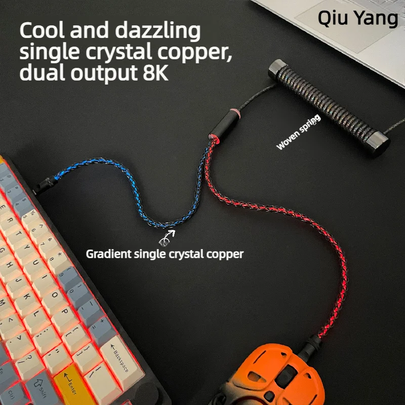 Customization 1.85cm Aviation Plug Cable Aviator 8k Luminous Hollow 2-in-1 Type-c Spiral Aviation Cable With Counterweight Rod