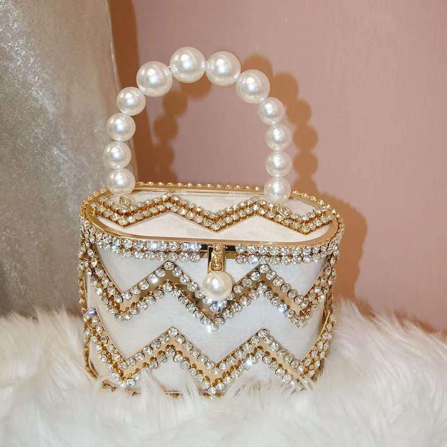 

Metal trend, shiny diamond-encrusted diamond bag, fashionable light luxury portable vegetable basket bag