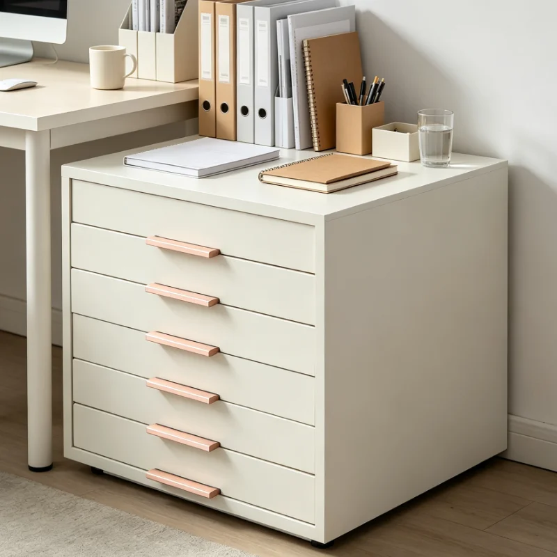 Metal Storage Cabinet With Rose Gold Handles Desktop Organizer For Office Home Jewelry Documents Compact Design