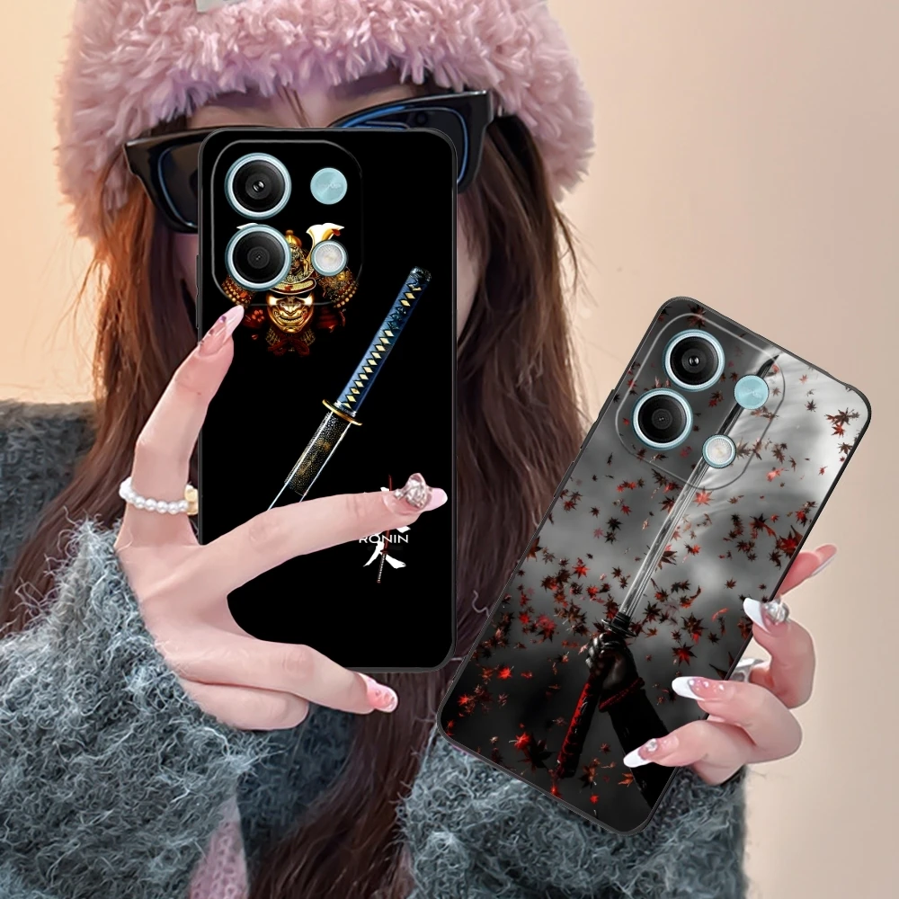 Katana Samurai Ronin Mobile Cell Phone Case for Xiaomi Redmi Note 13 12 11 10 9 8 7 6 S A Pro Lite Plus 5G Black Cover Shell