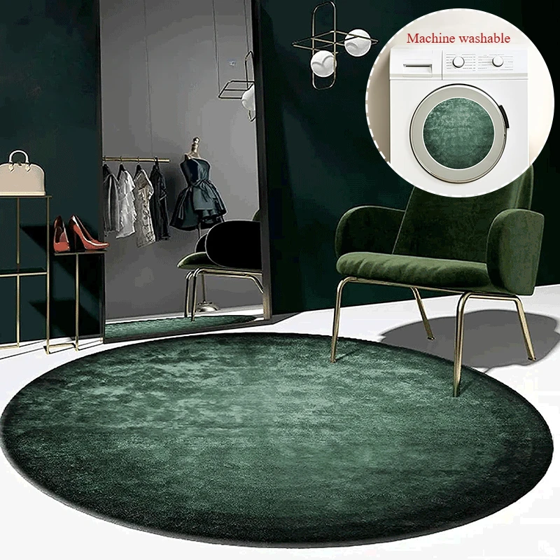 

Round Carpets for Living Room Simple Advanced Dark Green Coffee Table Floor Mat Machine Washable Foldable Rug Bedroom Carpet 러그