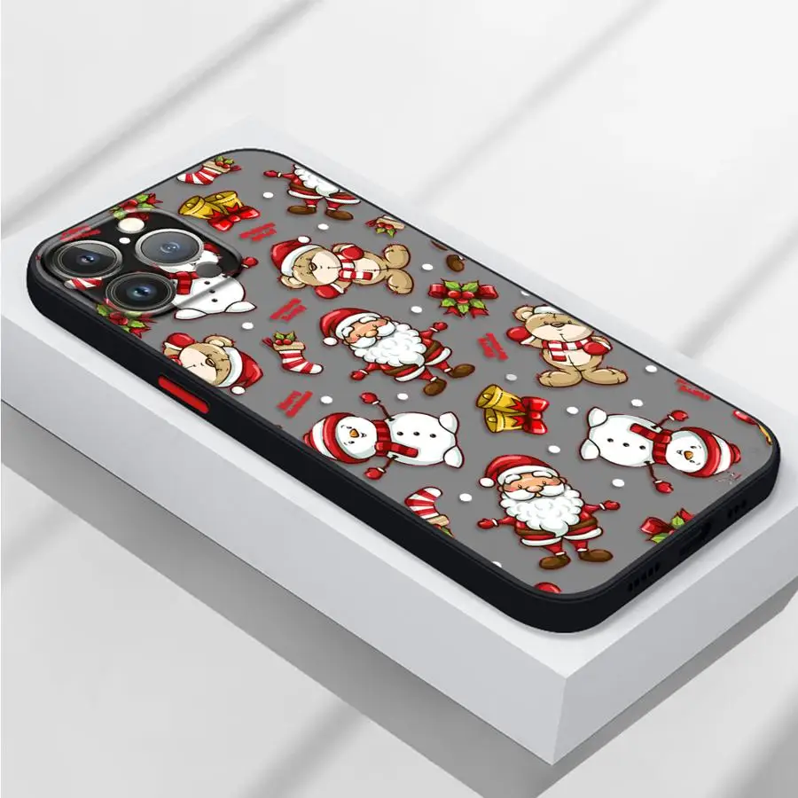 Etui na iPhone 12 16 Pro Max 14 XS 7 8 15 Plus 13 Mini 16e 17 Air 11, tylna obudowa na telefon, kreskówka, Boże Narodzenie, Święty Mikołaj