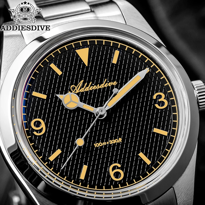 

ADDIESDIVE New AD2096 Men's Analog Watch Bubble Mirror Glass 100m Luminous Men's Quartz Watches with Stainless Steel Bracelet