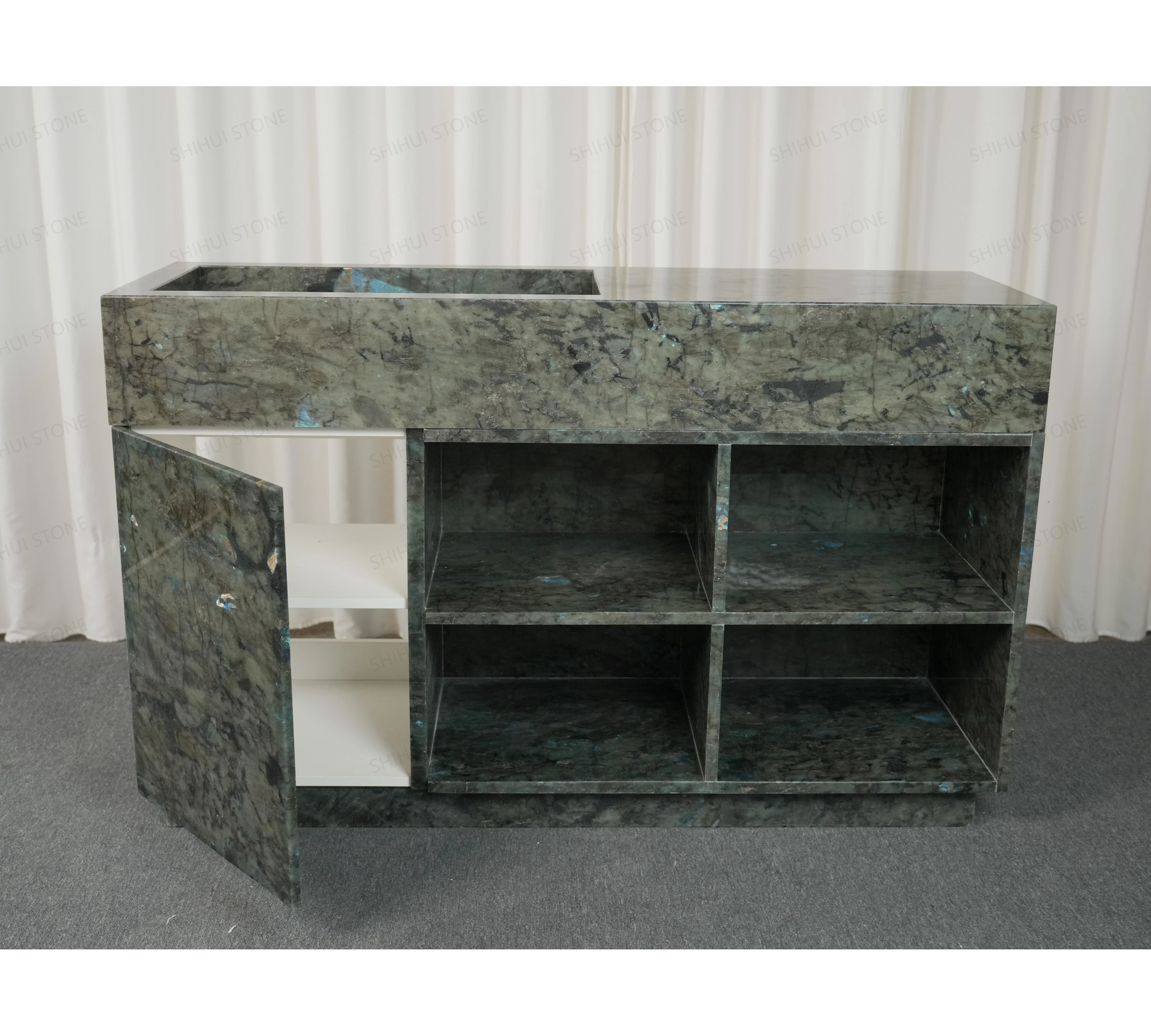 SHIHUI Custom Modern Design Labradorite Blue Granite Vanities Natural Stone Wash Basin Bathroom Cabinets Vanity With Sink