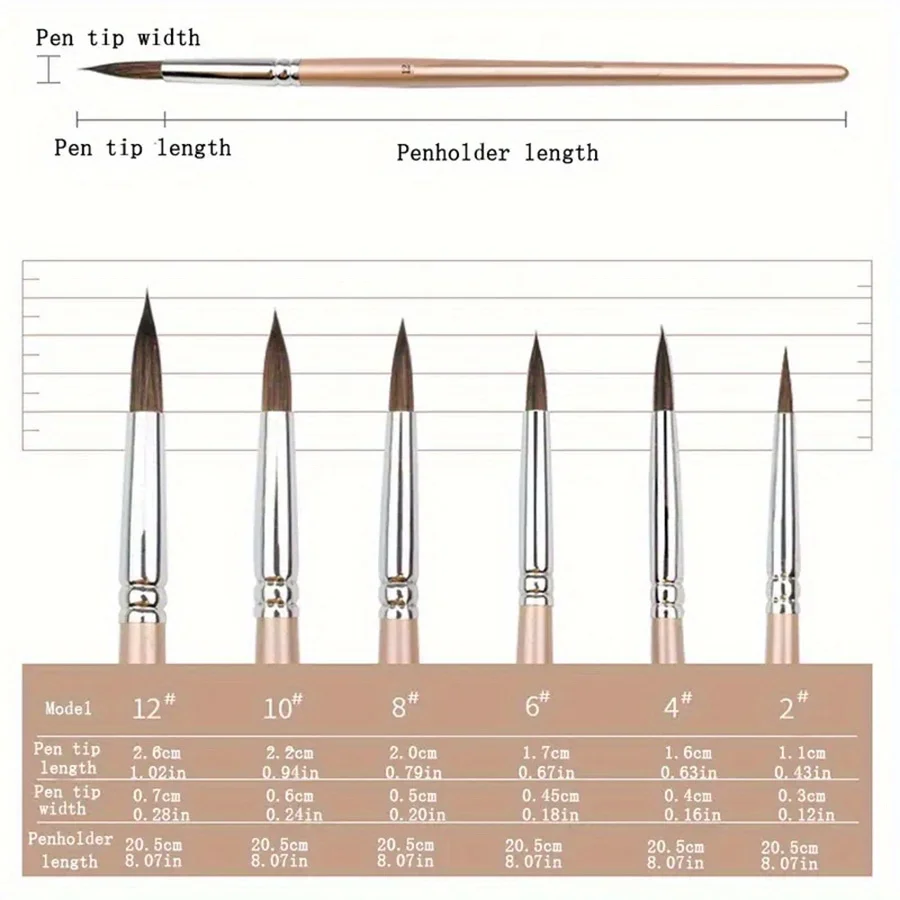 6pcs High-Quality Brushes, Circular Pointed Watercolor Brush Set, Beginner Student Drawing Brushes, Acrylic Watercolor Brushes