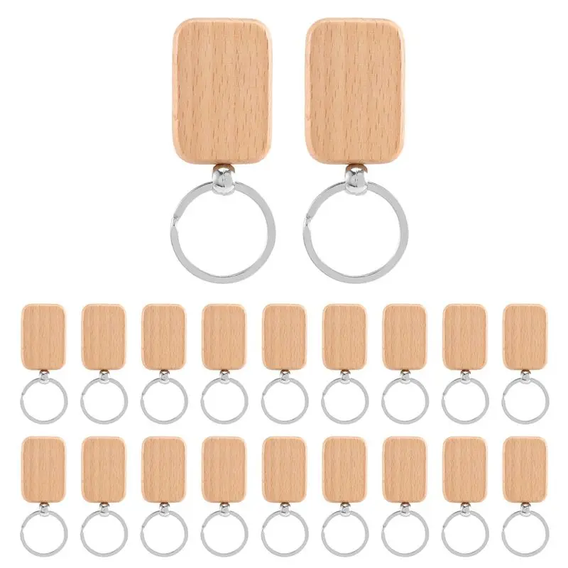 Leading-20Pcs Blank Wooden Wooden Keychain Diy Wooden Keychain Key Tag Anti-Lost Wood Accessories Gift