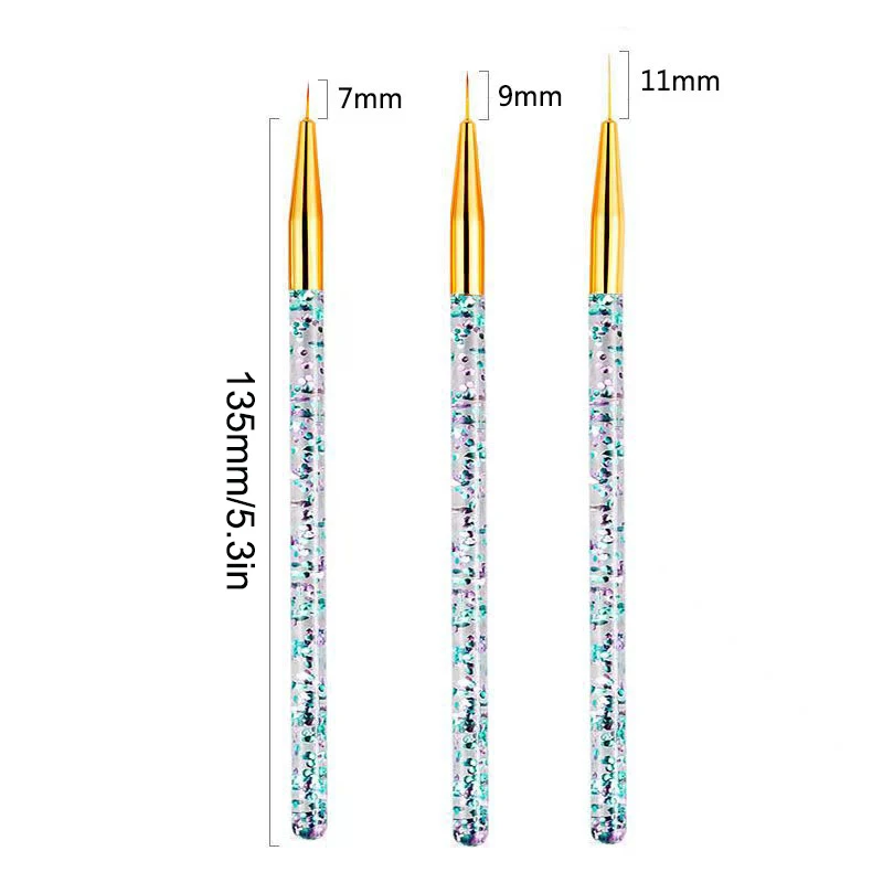 フレンチストライプ,ラインペイント,ドローイング,フラワーペン,ジェルポリッシュ,アクリルハンドル,マニキュアツール用の7/9/11mmアクリルネイルブラシ