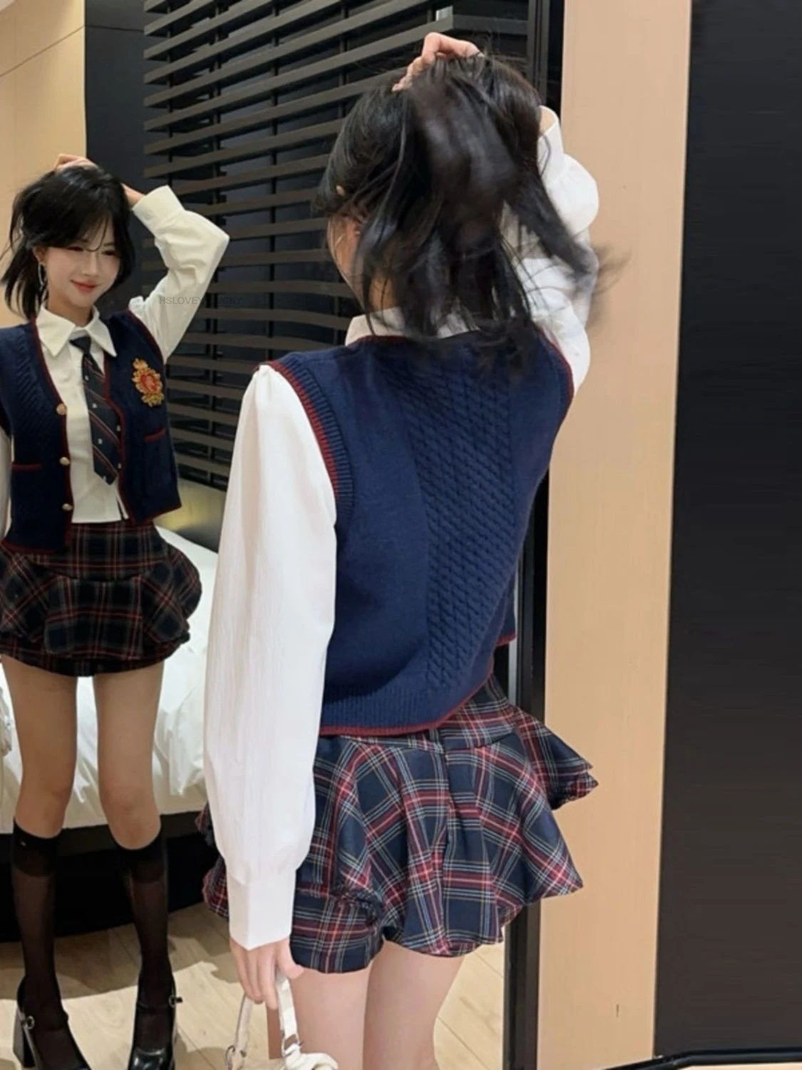 Academic Style Jk Uniform Versatile Korean White Shirt Vest Plaid Half Skirt Set Women Sexy Improved Fashion Daily Jk Uniform