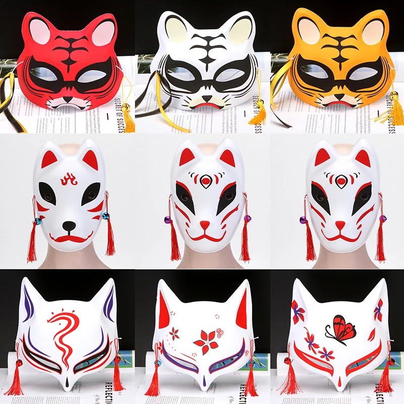 

1Pc Anime Half Face Hand-painted Cat Fox Tiger Mask Anime Demon Slayer Masquerade Halloween Festival Party Cosplay Prop