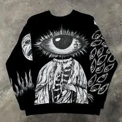 Harajuku Eerie tarzı grafik baskı Streetwear yaratıcı hoodie kazak Y2k boy sokak Hoodies kadın erkek giyim Tops