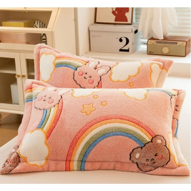 Milk Fleece Winter Thickened Pillowcase Bedding Coral Fleece Simple Luxury Winter Warm Soft Pillows Cover